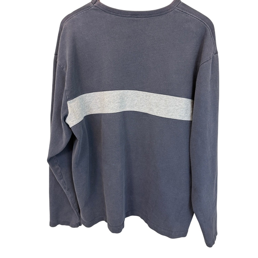 Vintage 2002 Gap Navy‎ Blue Gray Stripe Cotton Crew Neck Sweater Size XL Y2K